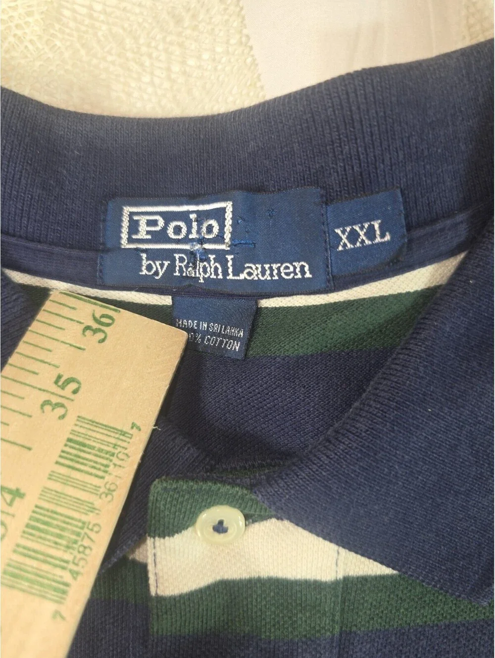 Vintage Polo Ralph Lauren Striped Polo Shirt XXL Blue Green White Cotton